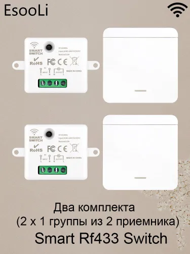 Два комплекта (2 x 1 группы из 2 приемника), Беспроводная радиочастотная настенная панель 433 МГц, д