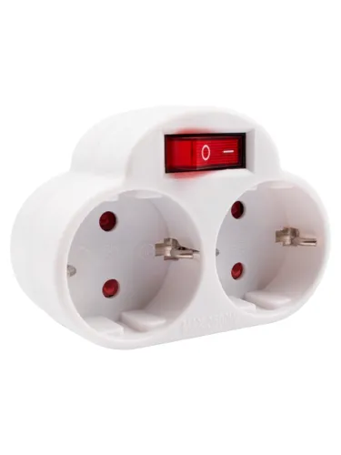 Разветвитель JazzWay 2 гнезда с заземлением, выключателем и шторками 16 А, модель AD-2GS