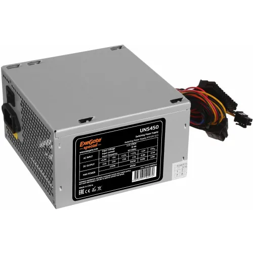 ExeGate ES261568RUS-S Блок питания 450W UNS450 (ATX, SC, 12cm fan, 24pin, (4+4)pin, PCI-E, 3xSATA, 2