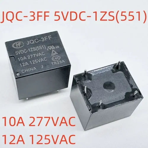 2pcs Реле электромагнитное JQC-3FF 5VDC-1ZS(551), 5 контактов, 10A, одно переключающее