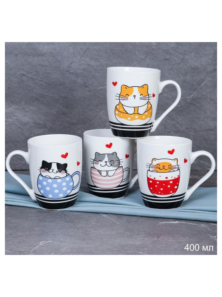 Кружка керамика Коты для чая и кофе, 400 мл — фото 2
