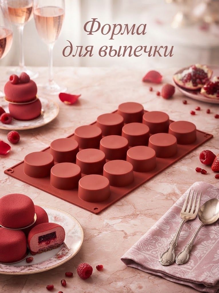 Форма для выпечки десертов "Фигуры.Круг", силикон, размер 29х17, 15 ячеек, коричневая