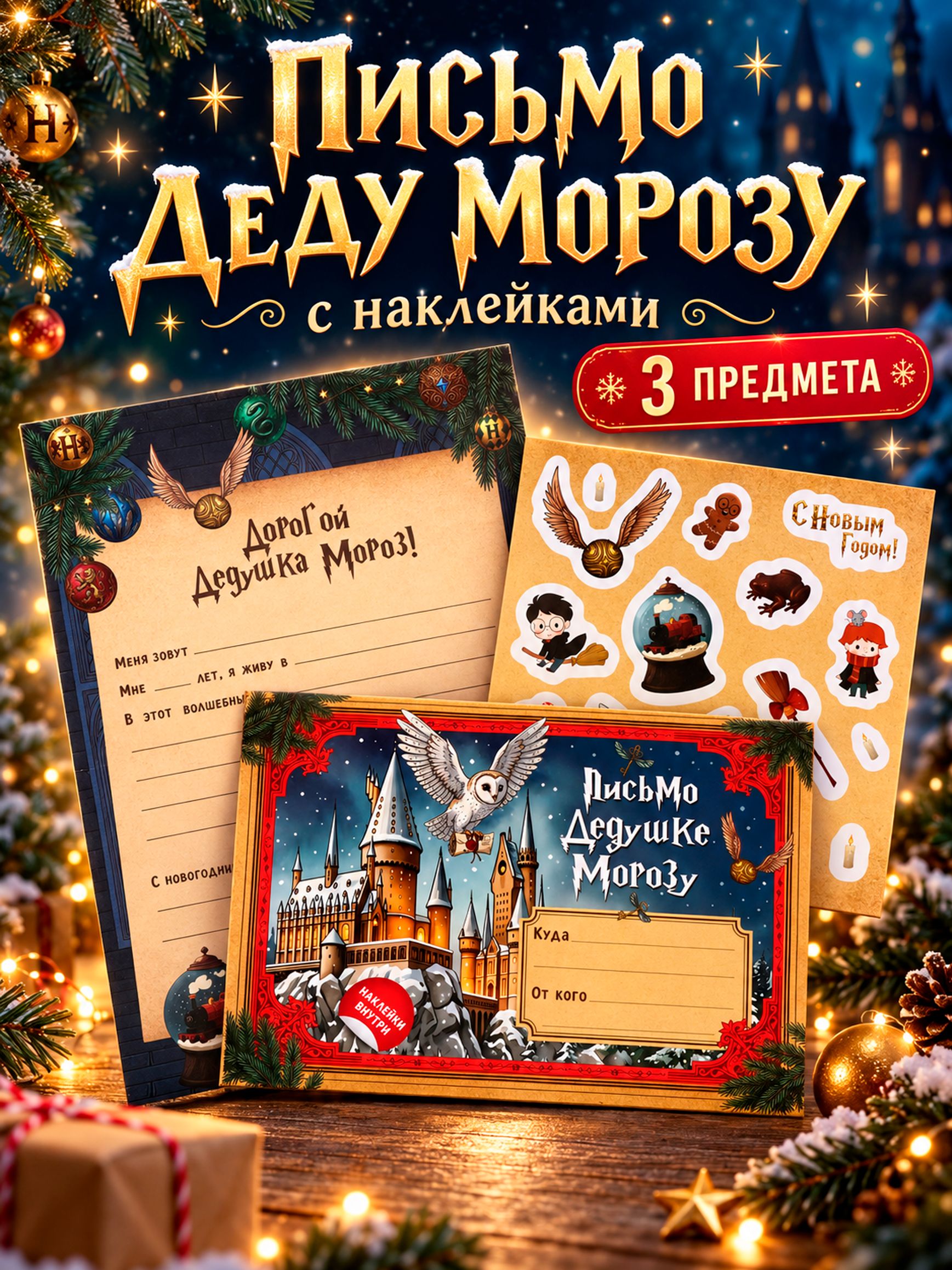 Письмо Деду Морозу с конвертом, "Гарри Поттер" / конверт деду морозу