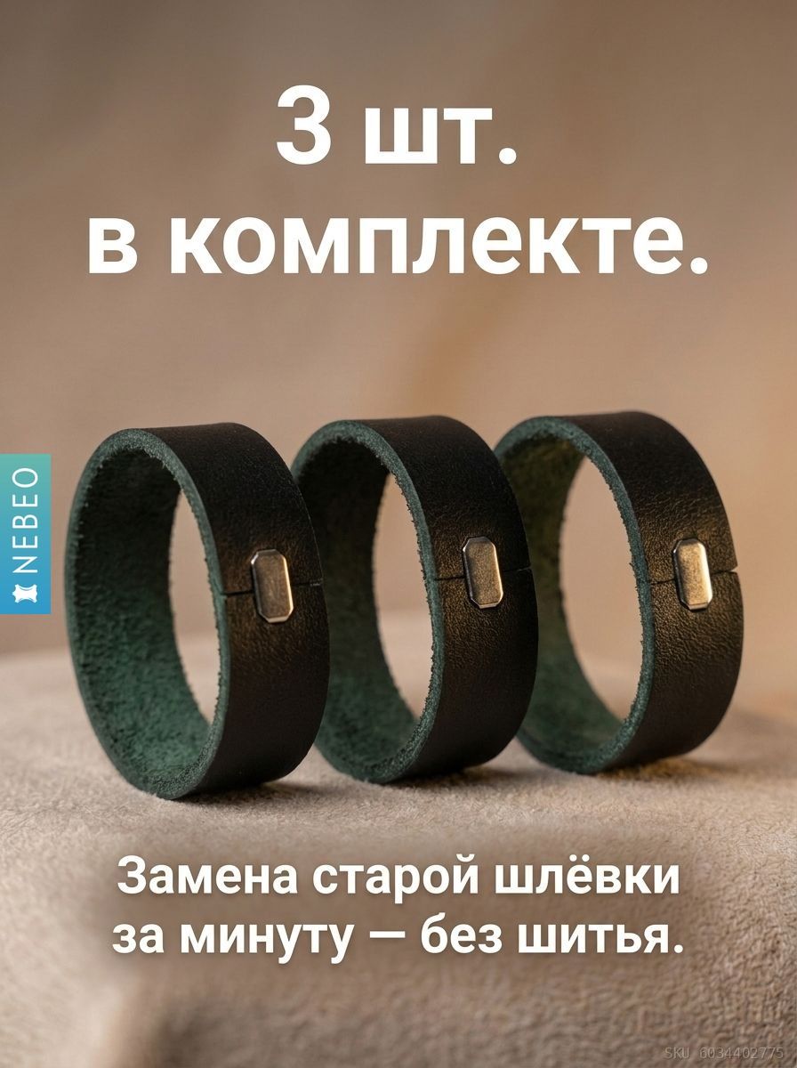 Шлевка (тренчик) для ремня 35 мм из натуральной кожи, комплект 3 шт, черный — фото 4