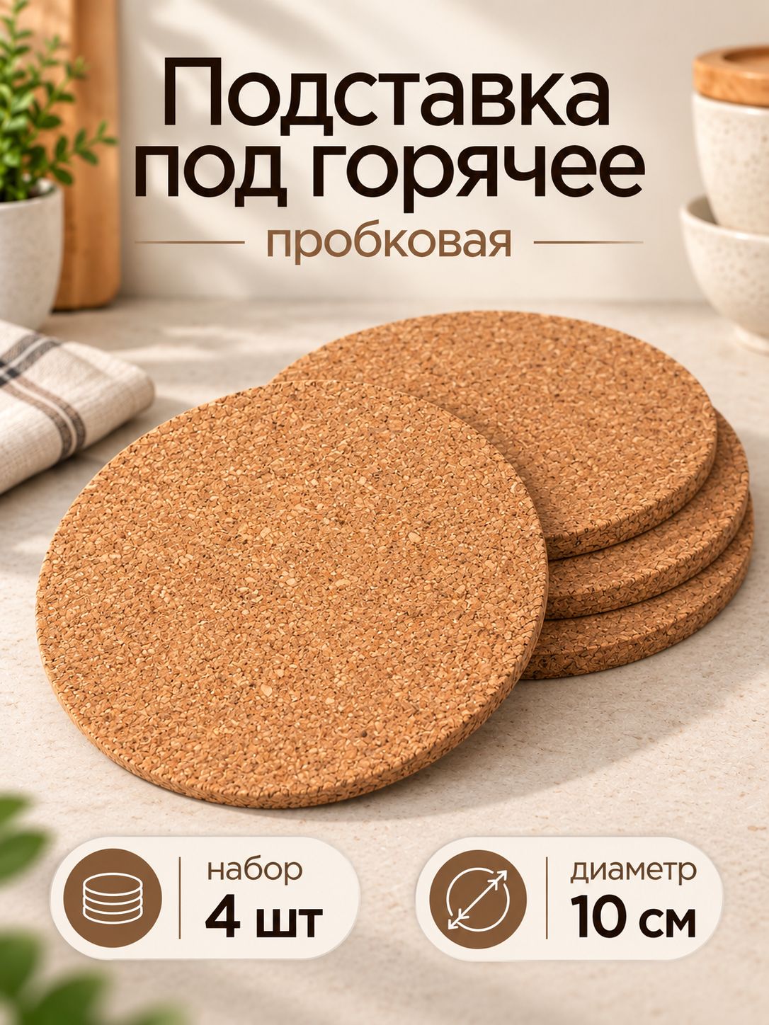 Подставка под горячее, набор 4 штуки, Доляна