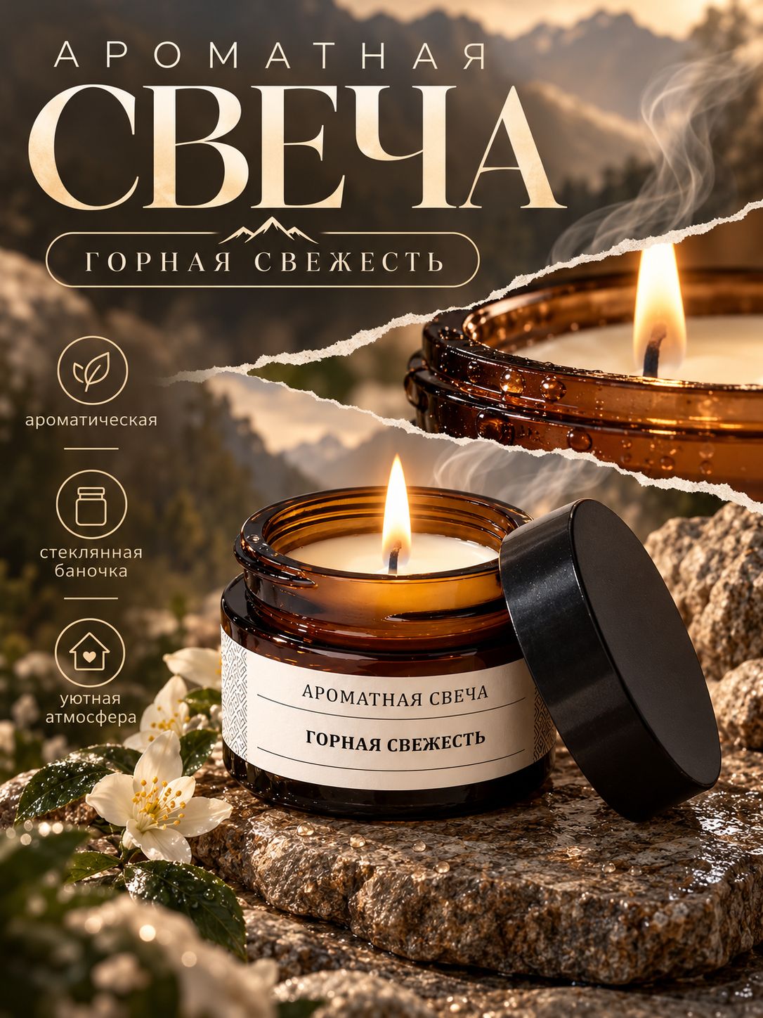 Свеча ароматическая в банке "Горная свежесть", соевый воск, 12 г
