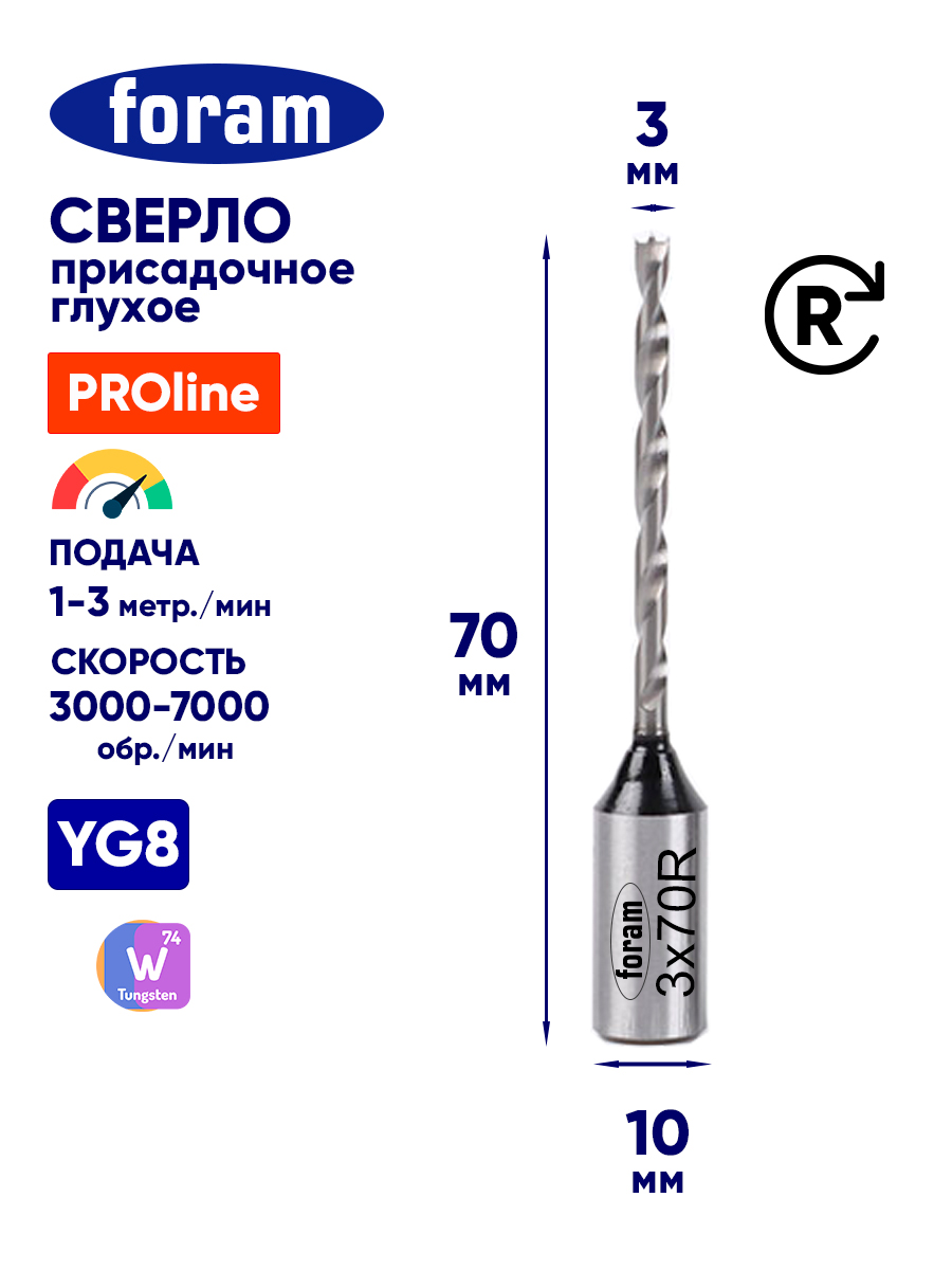 Foram Ruparel Сверло глухое присадочное FORAM D3x70-RH Правое вращение купить на OZON ...