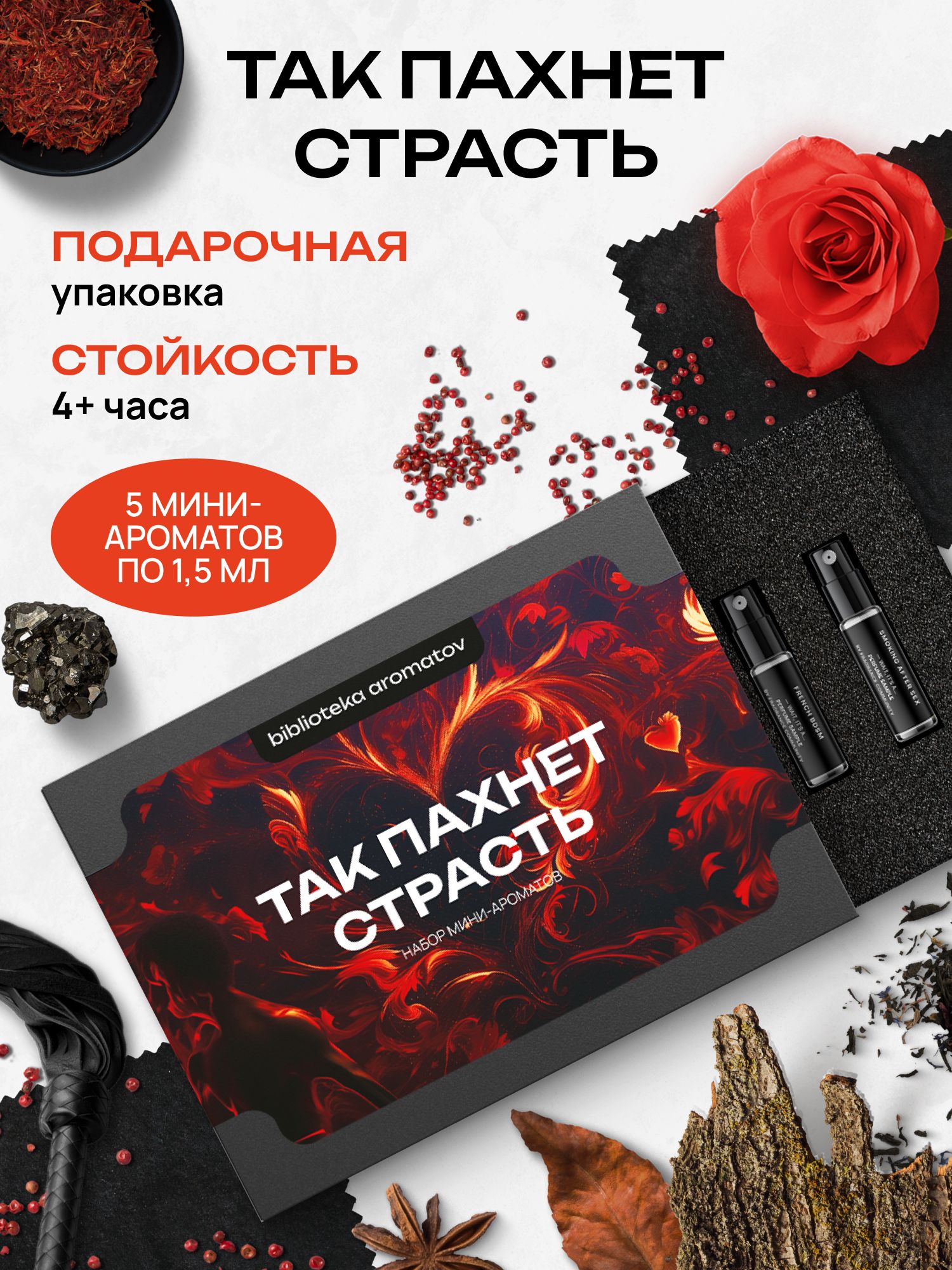 Набор духов женские и мужские пробники 5 ароматов "Так пахнет страсть", Библиоте
