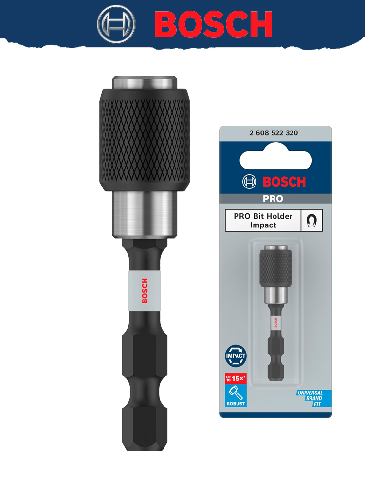 BOSCH2608522320ДержательбитImpact,быстросменный,60мм,шестигранныйхвостовик1/4дюйма,насадкадляэлектроинструмента