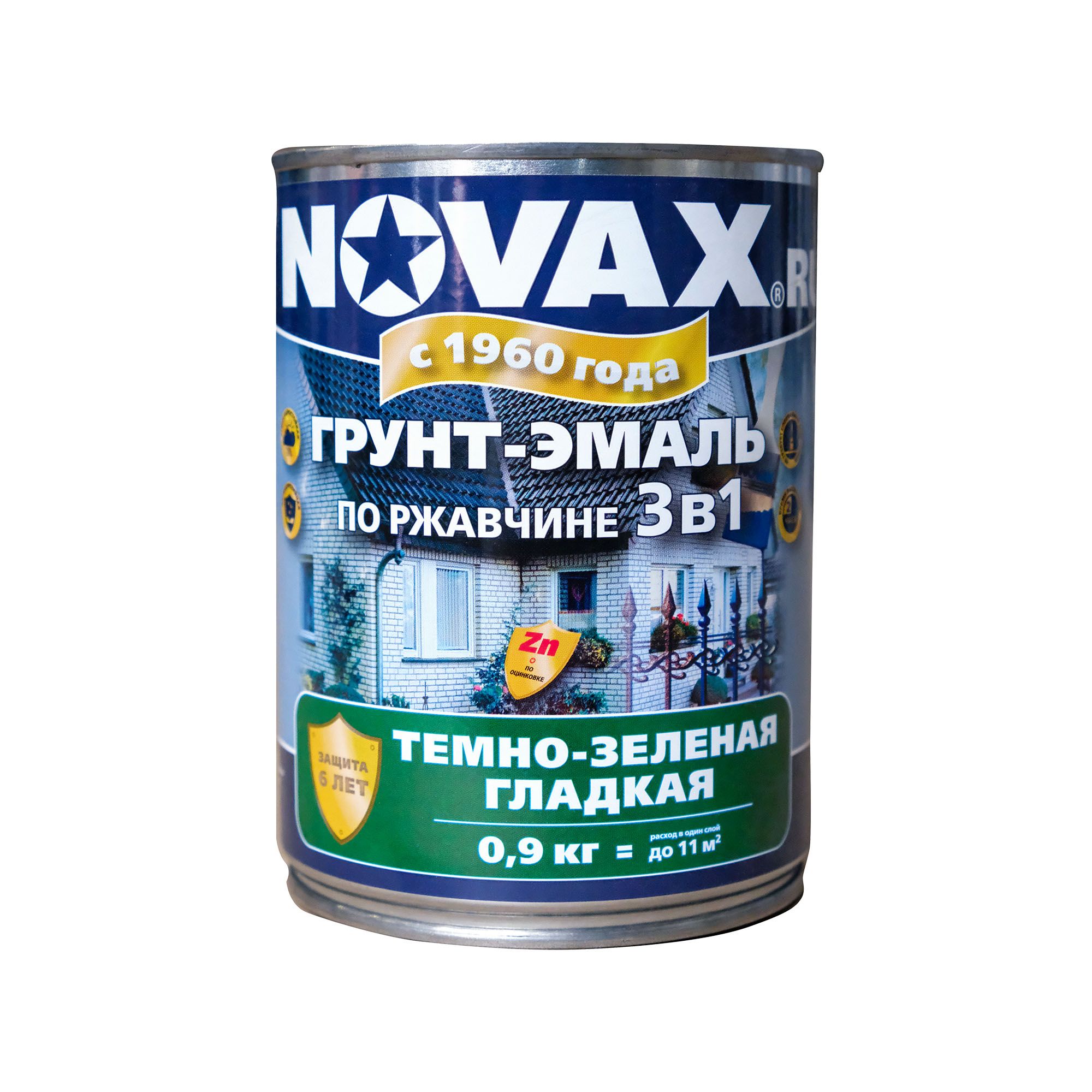 NovaxГрунт-эмальБыстросохнущая,до30°,Алкидная,Полуглянцевоепокрытие,0.9кг,темно-зеленый