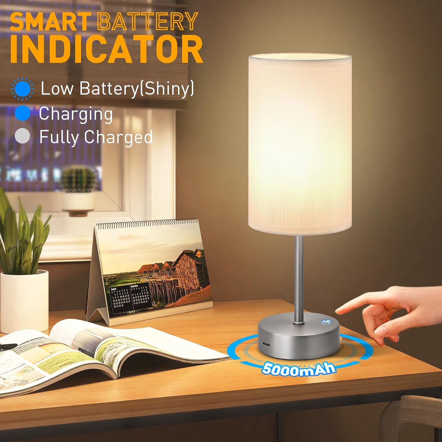 лампанастольнаясабажуромприкроватная/ночникнастольныйнатумбочкуторшервспальню5000мАч,беспроводная,ссенсорнымдиммеромифункциейзапоминанияяркости,дляспальни
