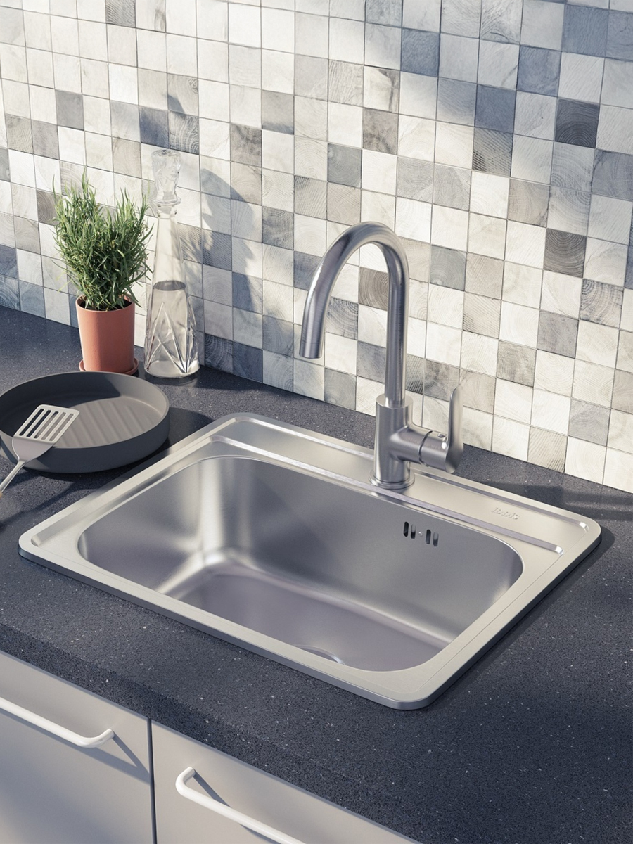 Фото товара на маркетплейсе ozon Мойка для кухни IDDIS, врезная, 53х43х18 см, нержавеющая сталь, без крыла, матовая, Бэйсик (Basic), BAS53S0i77