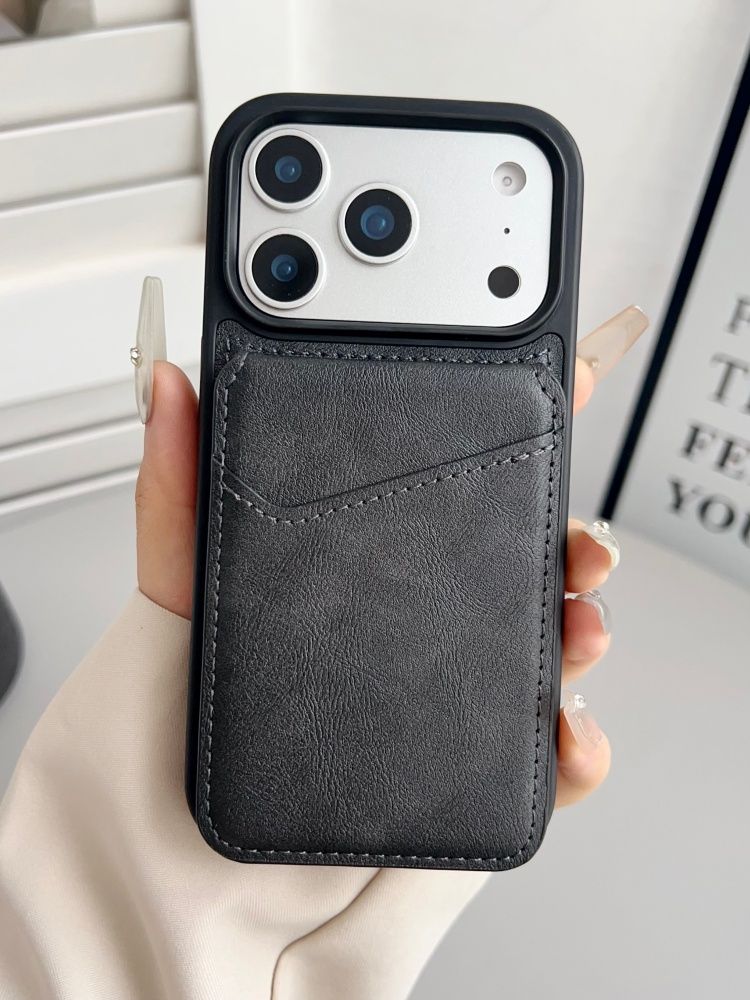 智能手机壳 用于 Apple iPhone 17 Pro Max, 人造皮革, 黑色