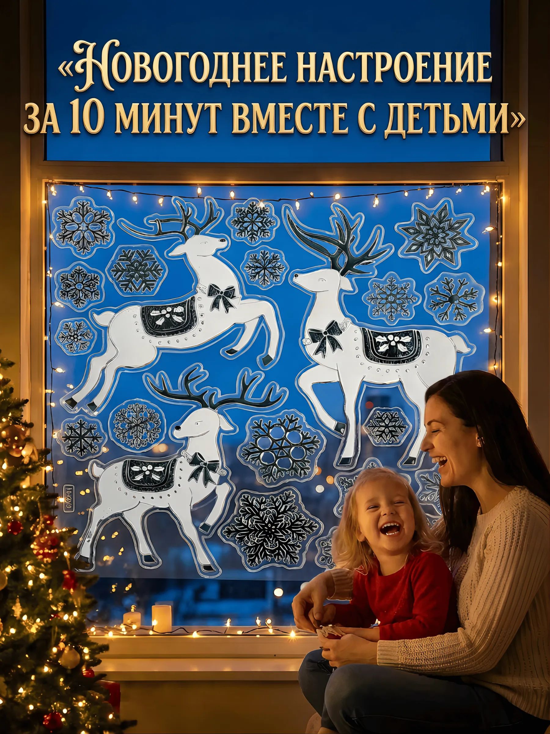 Новогодние наклейки Олень Зелёный 37x31CM Китай