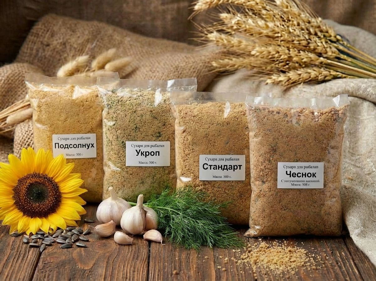 Наборсухарейдлярыбалки4вкусапо500г(Подсолнух,Укроп,Стандарт,Чеснок)/Прикормкадлярыбысухая