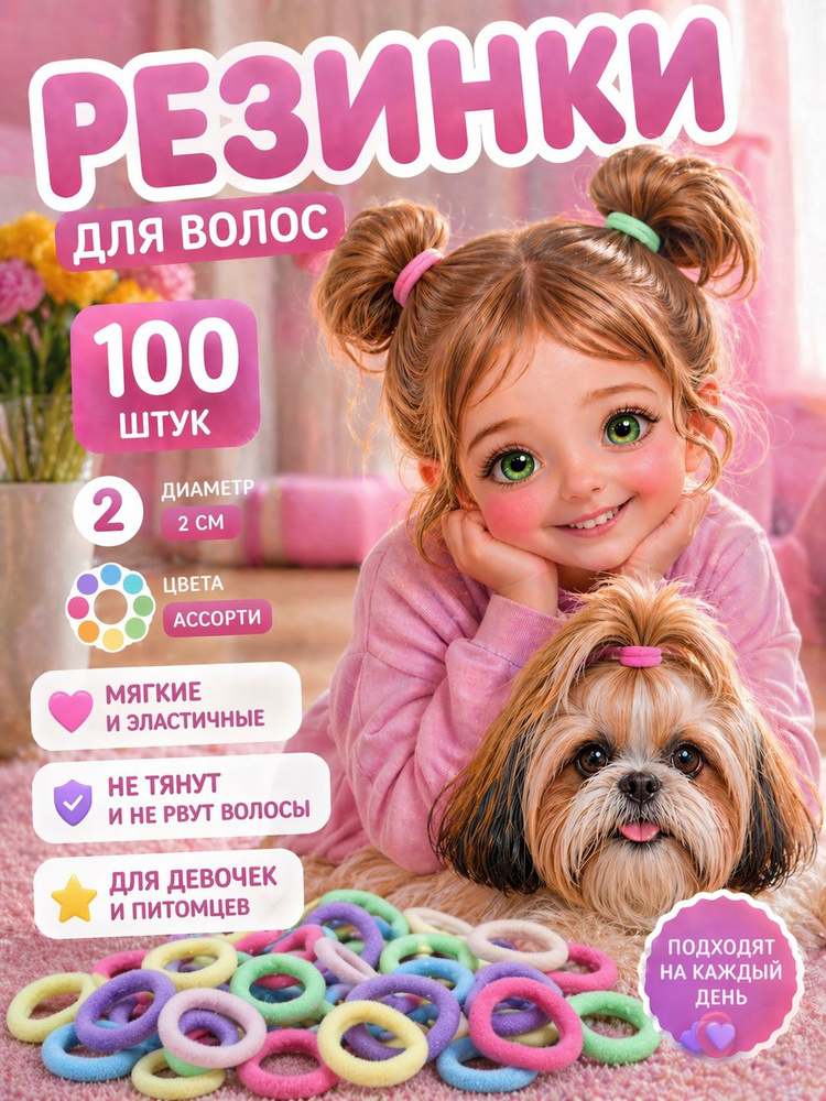 Резинки для волос детские,маленькие 2 см,разноцветные,нейлоновые,бесшовные,100шт. #1
