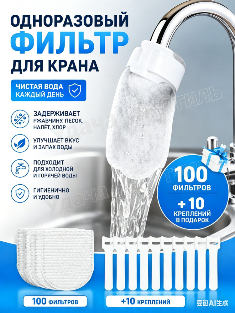 Одноразовый фильтр для крана 100 шт, очистка воды от ржавчины и хлора #1