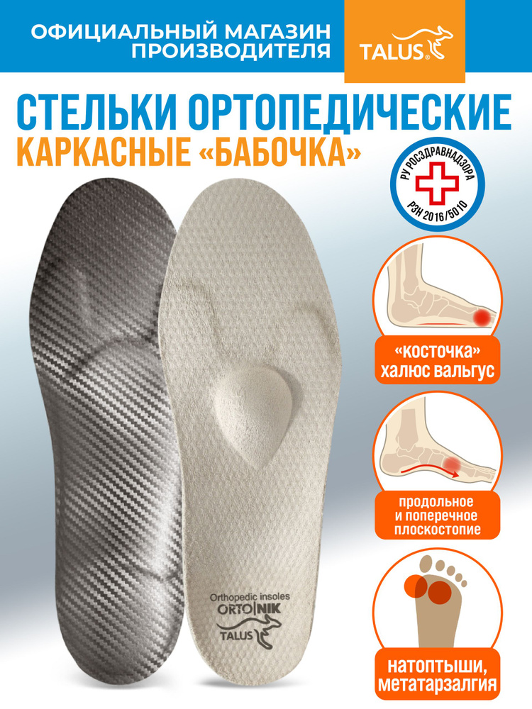 Стельки ортопедические мужские, женские, при плоскостопии, от натоптышей, мозолей, косточки, Talus, размер #1