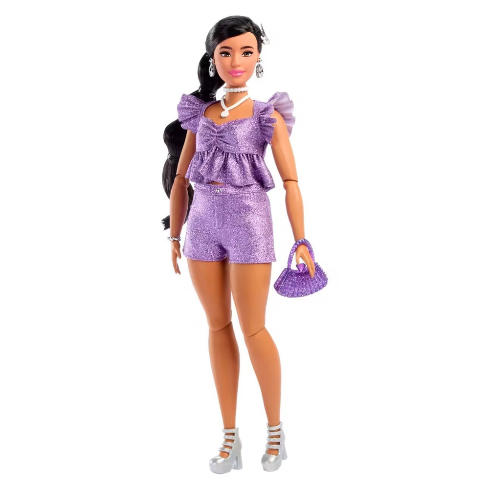 Кукла Mattel Barbie Deluxe Style № 8 - Кукла с черными заплетенными волосами, в топе цвета фиолетового #1
