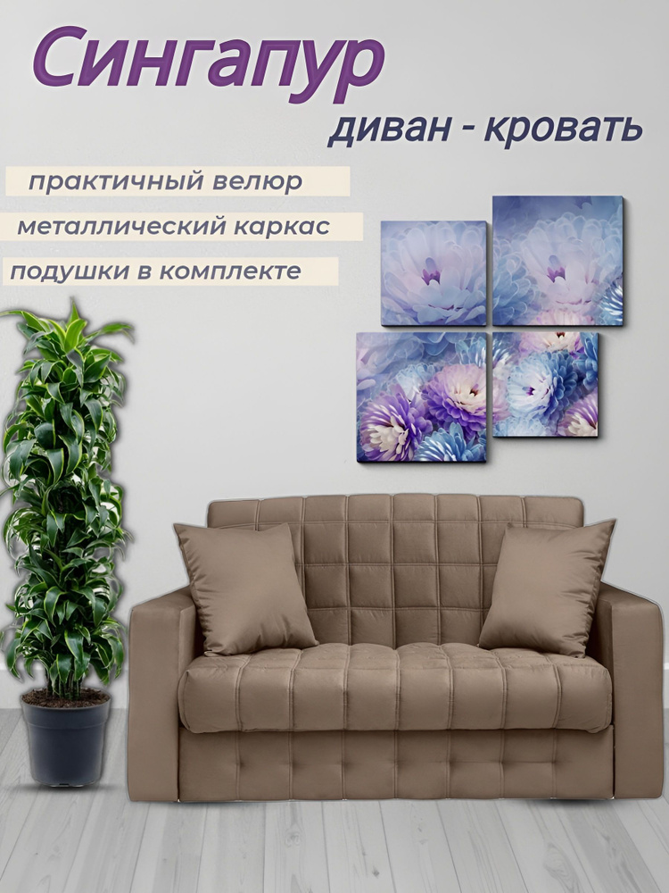 диван - кровать Сингапур, механизм аккордеон на металлокаркасе, спальное место 155х200 см, коричневый #1