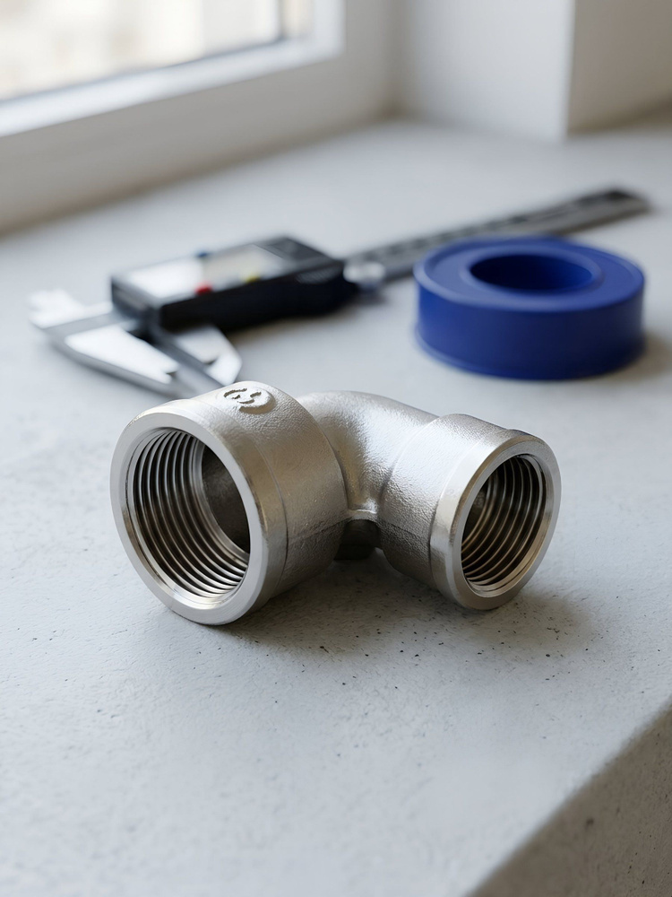 Уголок STI 1/2"x3/4" г-г 90 латунный никелированный для воды и отопления #1