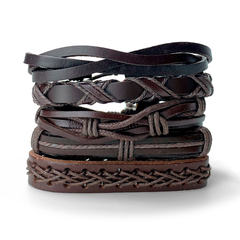 Комплект из пяти кожаных коричневых браслетов \"Leather Classic Brown ...