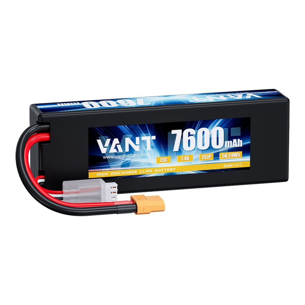 Аккумулятор LiPo Vant - 7.4В 7600мАч 75C (2S, Hardcase, разъём XT60) для  радиоуправляемых моделей, машин