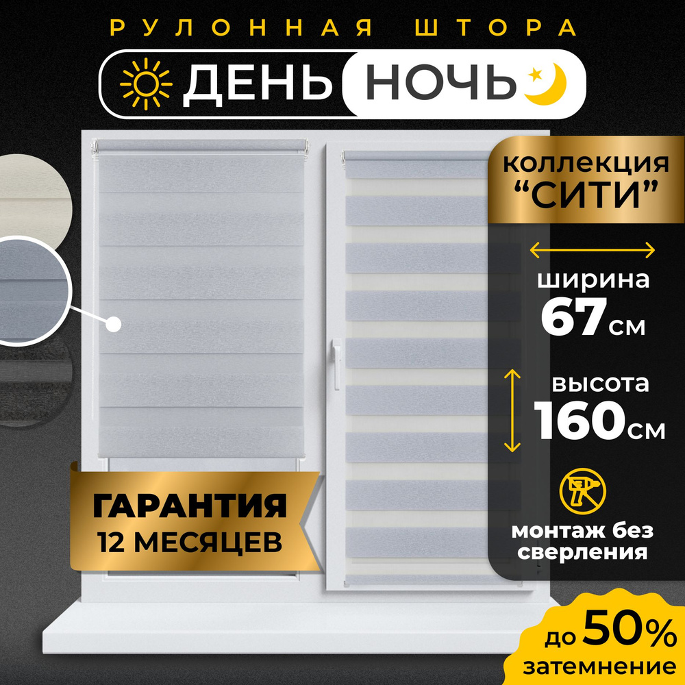 Рулонные шторы LmDecor день-ночь 67 х 160 см, жалюзи на окна 67 ширина, рольшторы  #1