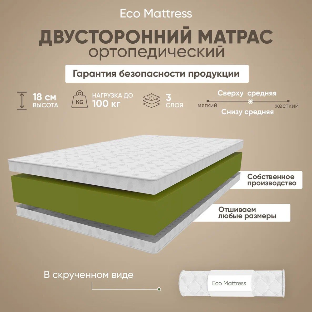 Eco Mattress Матрас Беспружинный матрас 120x185 Eco Mattress Soft 17Sk, ортопедический, высокоэластичная #1