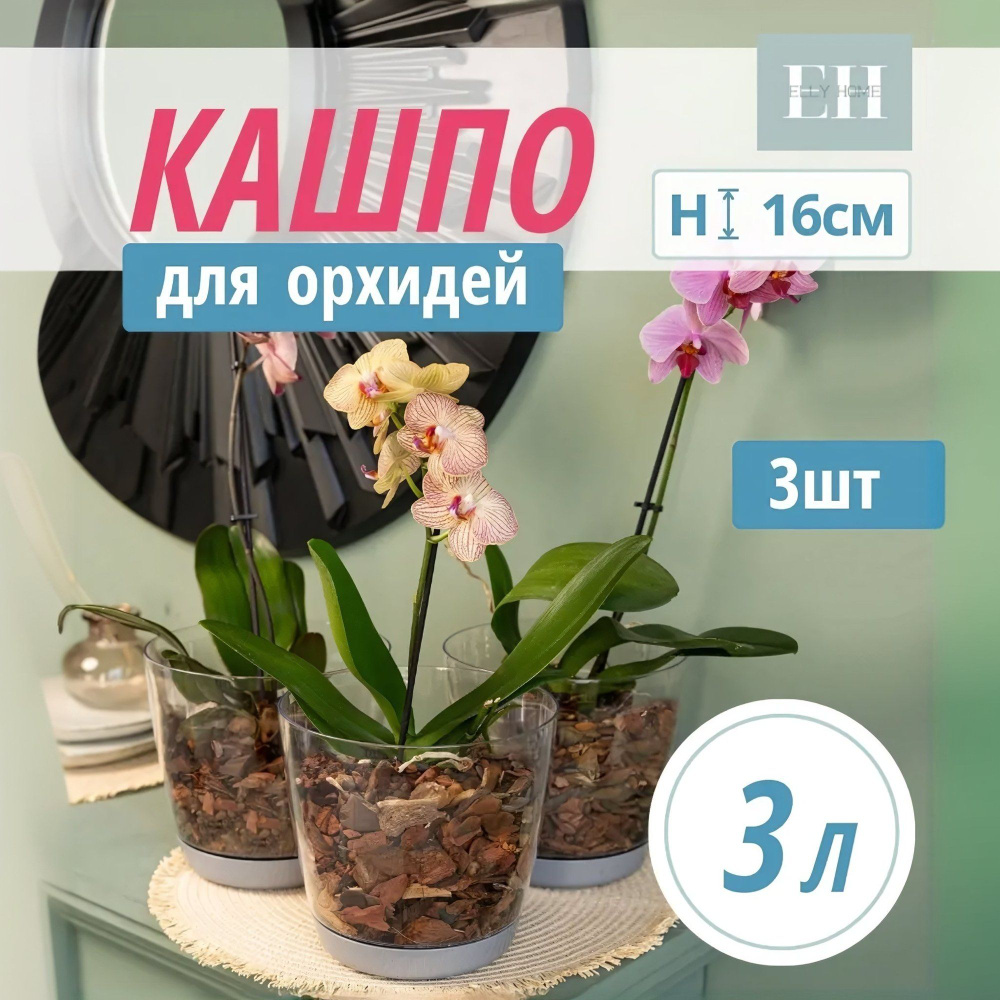 Кашпо для орхидей Elly Home, 3 литра, набор из 3 шт, горшок для цветов ...
