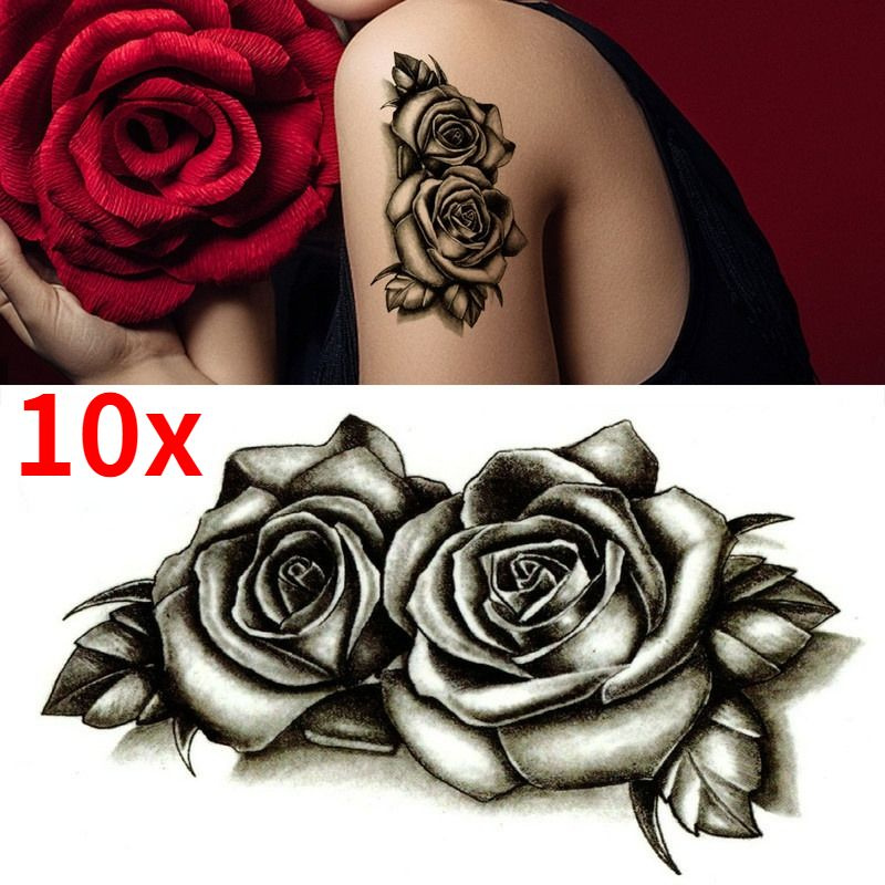 Временные наклейки с татуировкой Black Rose, Body Art, 10 шт. #1