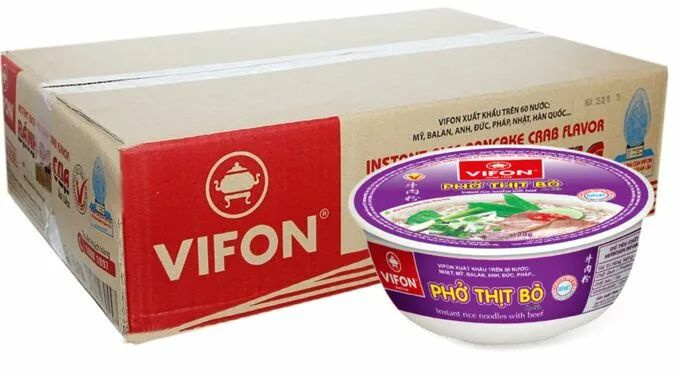 Вьетнамская рисовая лапша-суп "ФО БО" (Pho Bo) c говядиной в чашке, Vifon, упавковка 4 шт по 120 г  #1