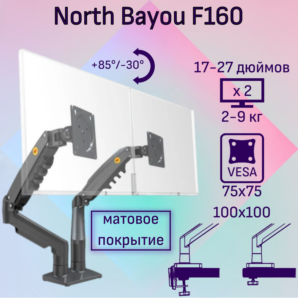 Двойной настольный кронштейн NB North Bayou F160 для мониторов 17-27 ...