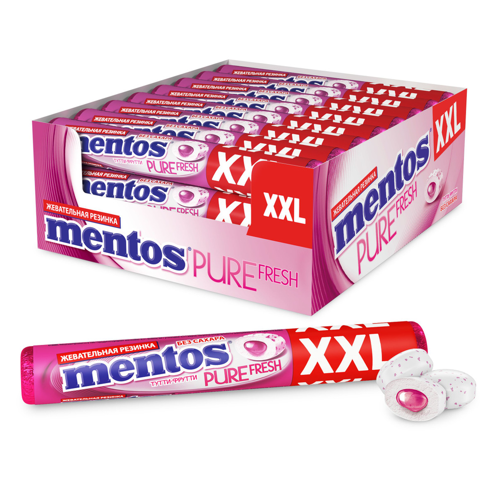 Жевательная резинка Mentos Pure Fresh вкус Тутти-Фрутти XXL, 24 шт по 23,3 г