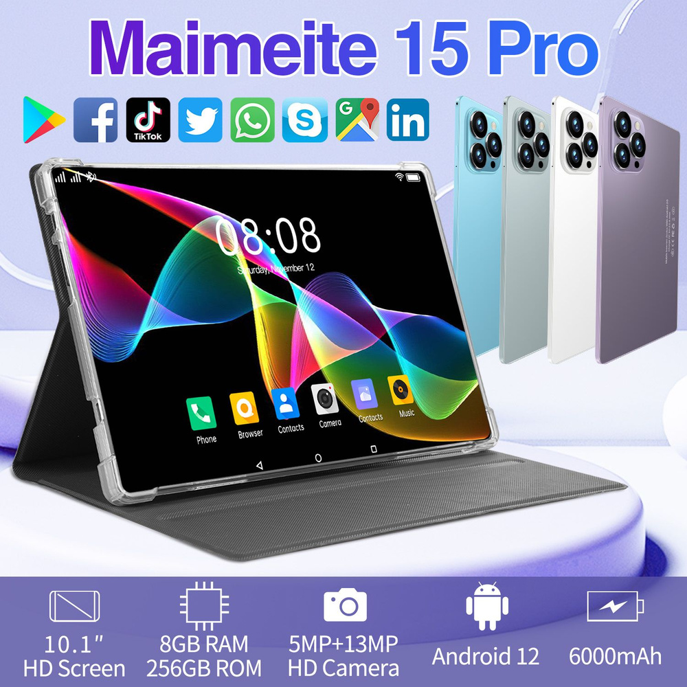 MAIMEITE Планшет 2024 Оригинальный 15 Pro Android 12 Глобальное издание 5G  WIFI Pad 15Pro, 10.1