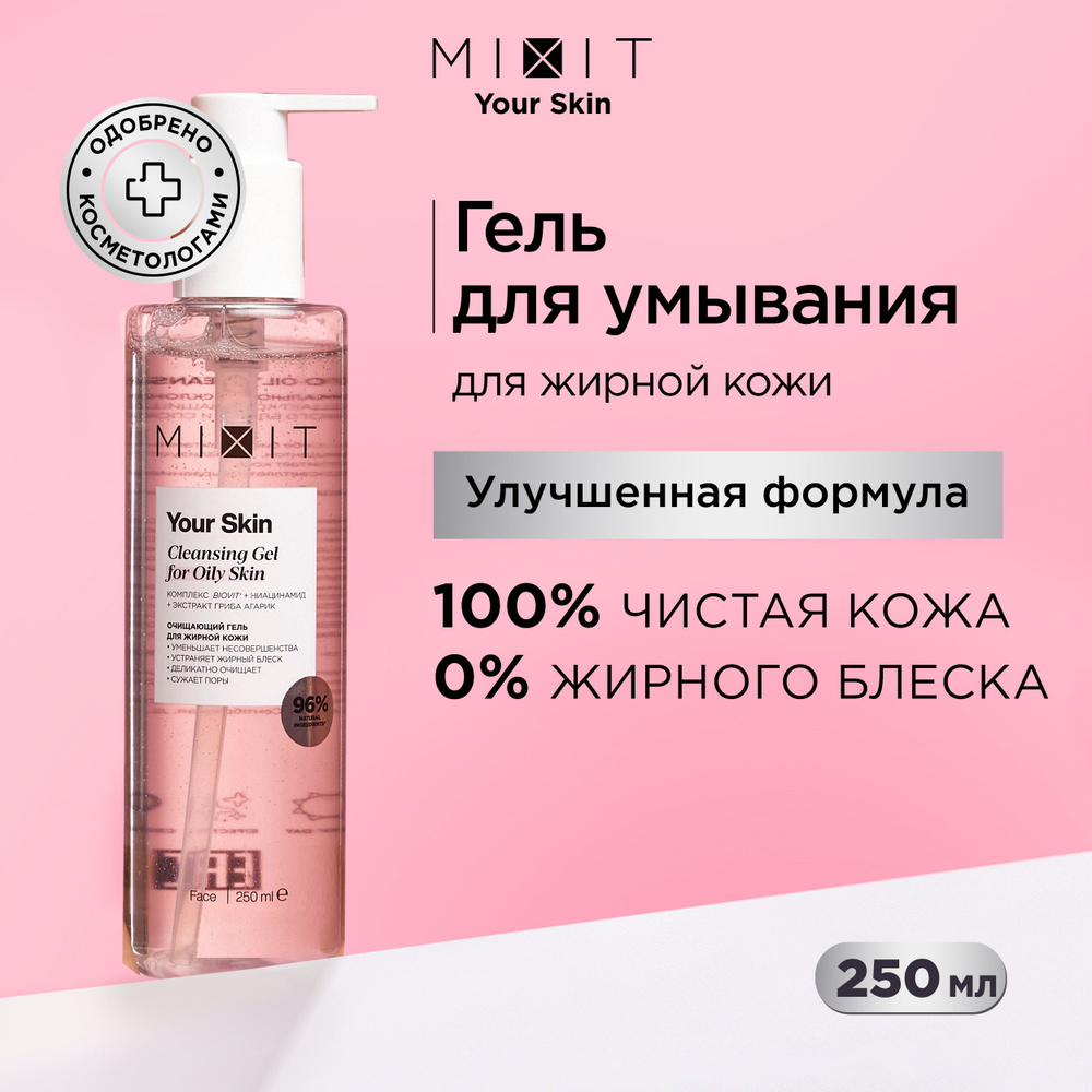 MIXIT Гель для умывания лица очищающий увлажняющий от прыщей и постакне с  ниацинамидом и гиалуроновой кислотой. Профессиональное средство по уходу  для ...