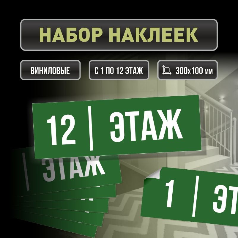 Набор наклеек с номерами этажей 1-12, для многоквартирного жилого дома 30х10 см ПолиЦентр #1