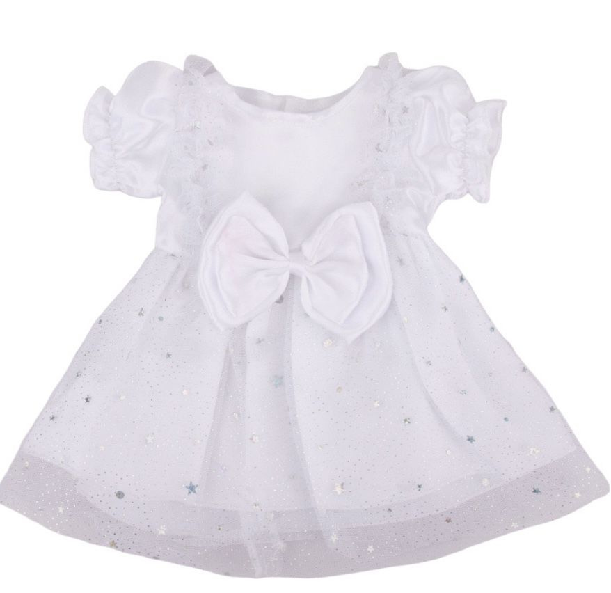 Бальное платье для куклы Реборн 38 см белое с серебристым принтом ...