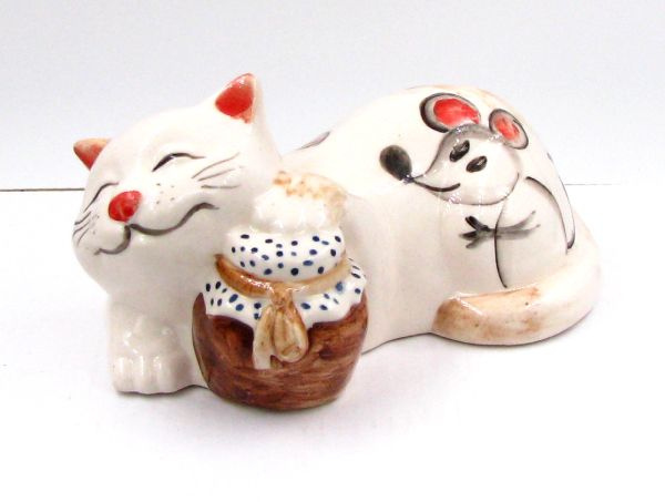 Кот со сметаной Фарфоровая миниатюра кошки #1