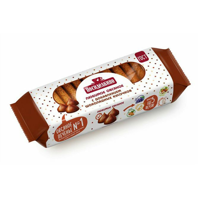 Печенье Овсяное с добавлением шоколадных кусочков ПОСИДЕЛКИНО,310 гр. Любимый край  #1