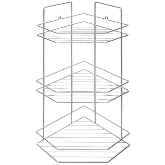 Полка для ванной угловая трапеция РЕМОКОЛОР 3 яруса гальваника цинк,цвет хром 67-0-655  #1