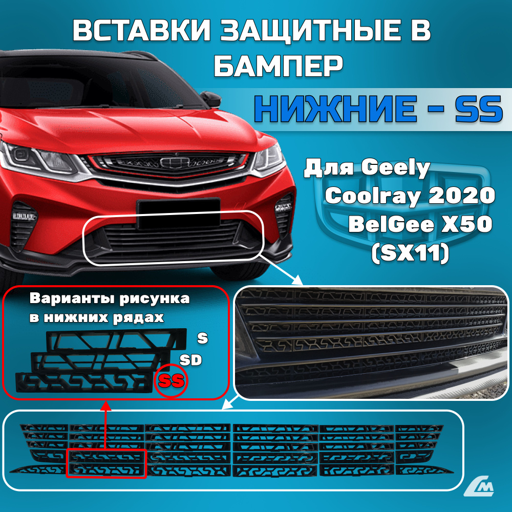 Вставки защитные в бампер Geely Coolray 2020-, нижние-SS арт. VGCNSS #1