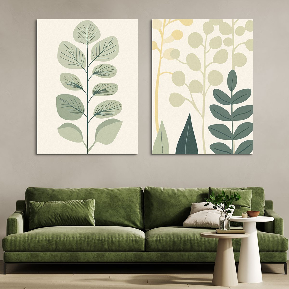 Модульная картина на стену, на холсте - Абстракция растения в стиле бохо 90x60 см  #1