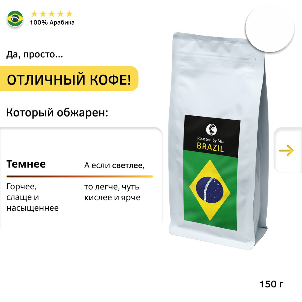 Кофе молотый Арабика 150 г Roasted by Mia. Под пуровер, френч-пресс Бразилия Средняя обжарка  #1