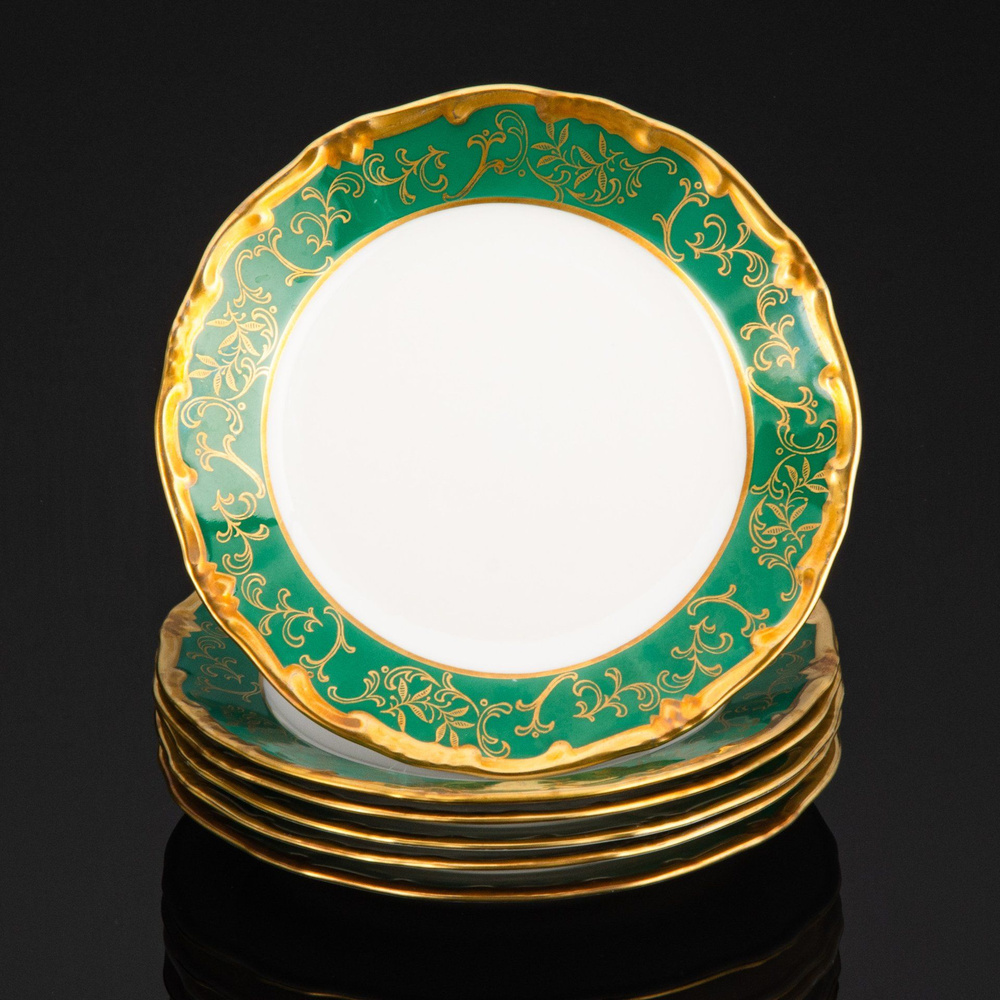 Набор десертных тарелок для 6 персон, украшенных растительным декором ...