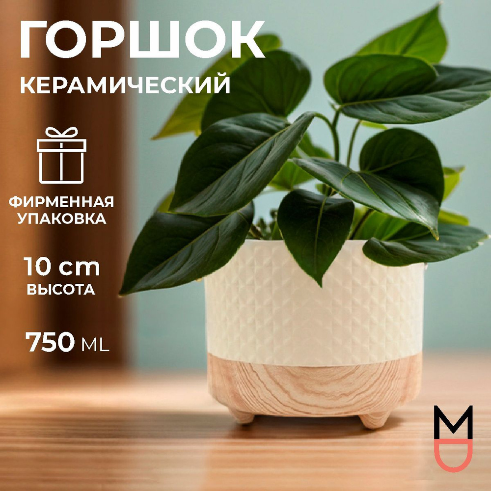 Горшок для цветов молочный из керамики Терра, 10см #1