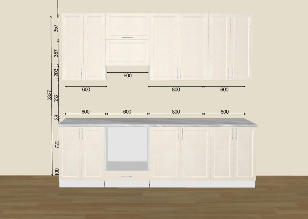 Готовый кухонный гарнитур кухня 2,6 метра Сканди-03 2340*2600*600 Cappuccino Softwood  #1