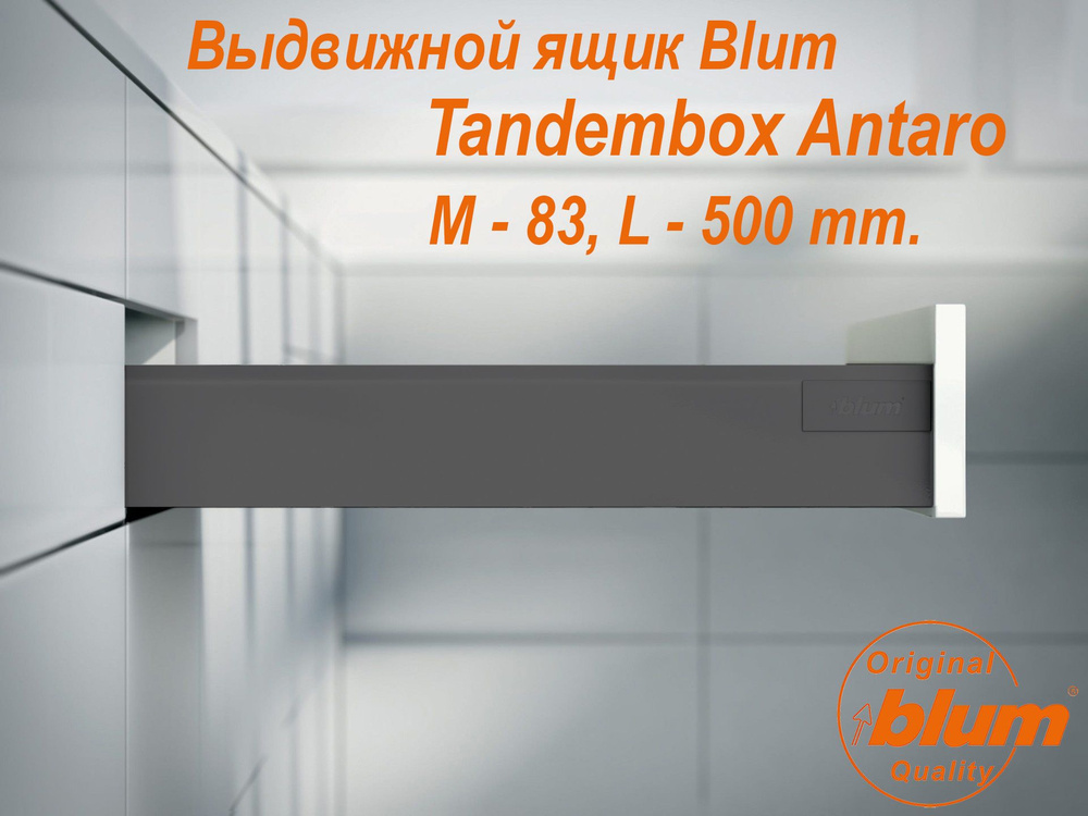 Выдвижной ящик BLUM TANDEMBOX ANTARO, высота M (83 мм.), L- 500 мм., серый орион  #1