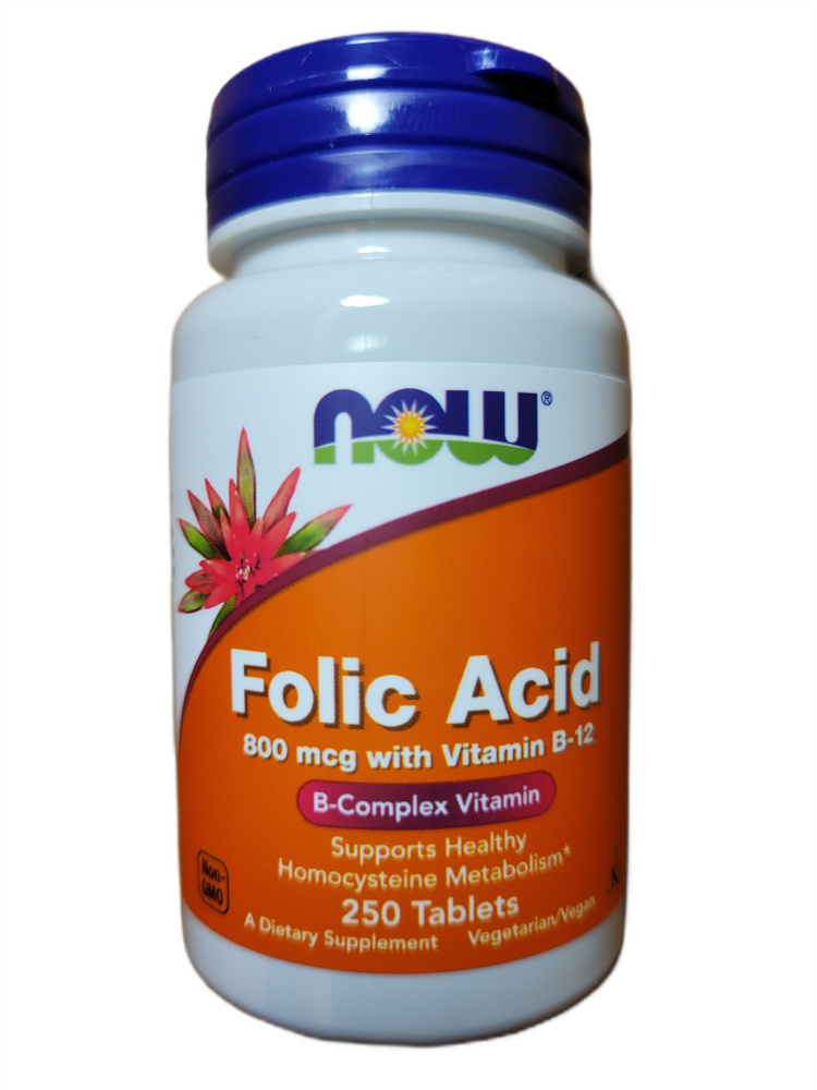 Фолиевая кислота, витамин Б12 NOW Folic Acid 800 мкг 250 таблеток ...
