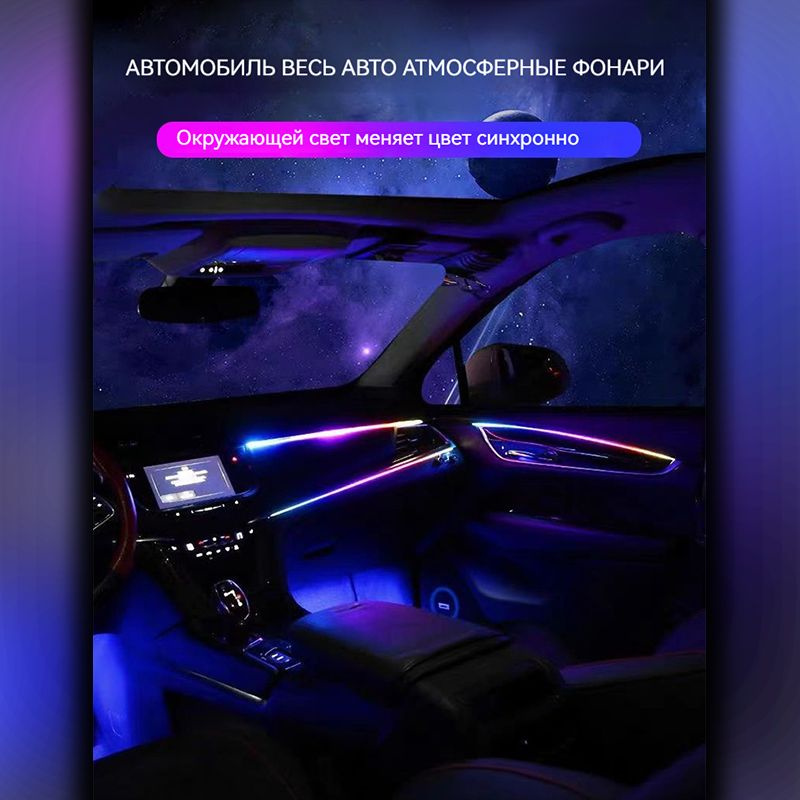 Умная светодиодная лента Контурная подсветка "Ambient light" салона автомобиля, черные ленты, 64 цвета #1